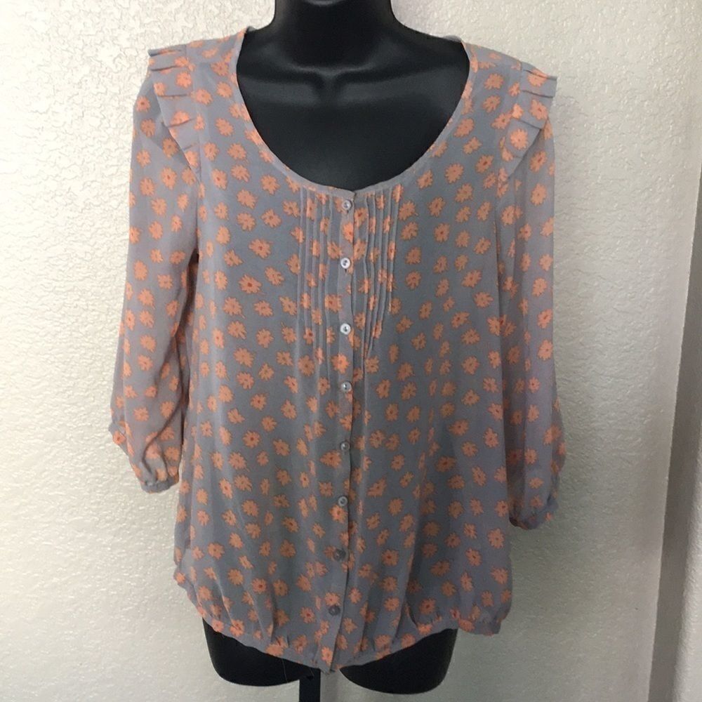 Pins and Needles Sheer Top Floral Blouse Shirt